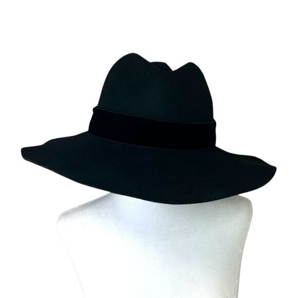 Sensi Studio - Women’s Felted Wool Fedora Hat, Velvet Band, Bow - Black, Large - Picture 4 of 16